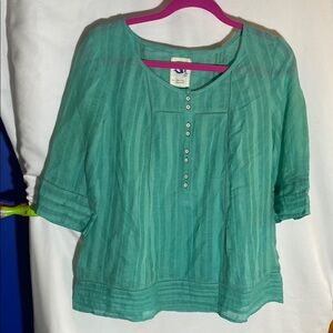 Anthropologie Women's Linen/Cotton Blend Green Top, Size Medium